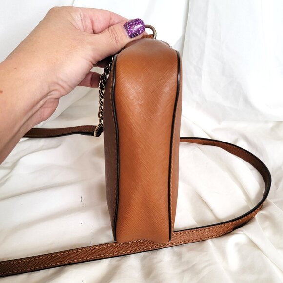 Michael Kors Jet Set Brown Saffiano Leather Small Crossbody Bag Purse - Picture 5 of 7